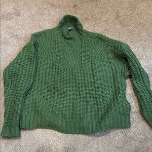 Aerie Green Cowl Neck Sweater with Chunky Ribbed Knit